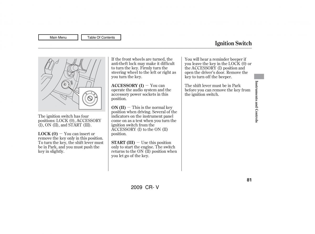 Honda CR V III 3 owners manual / page 85