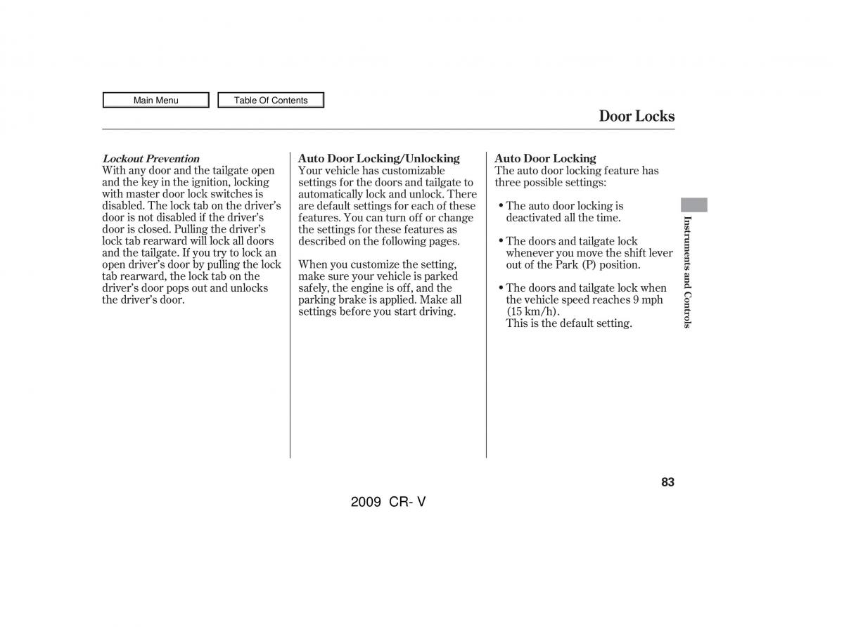 Honda CR V III 3 owners manual / page 87