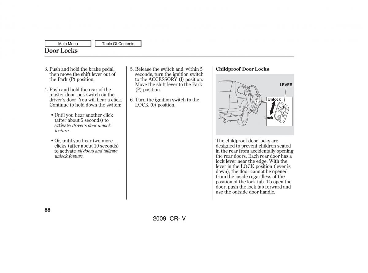 Honda CR V III 3 owners manual / page 92