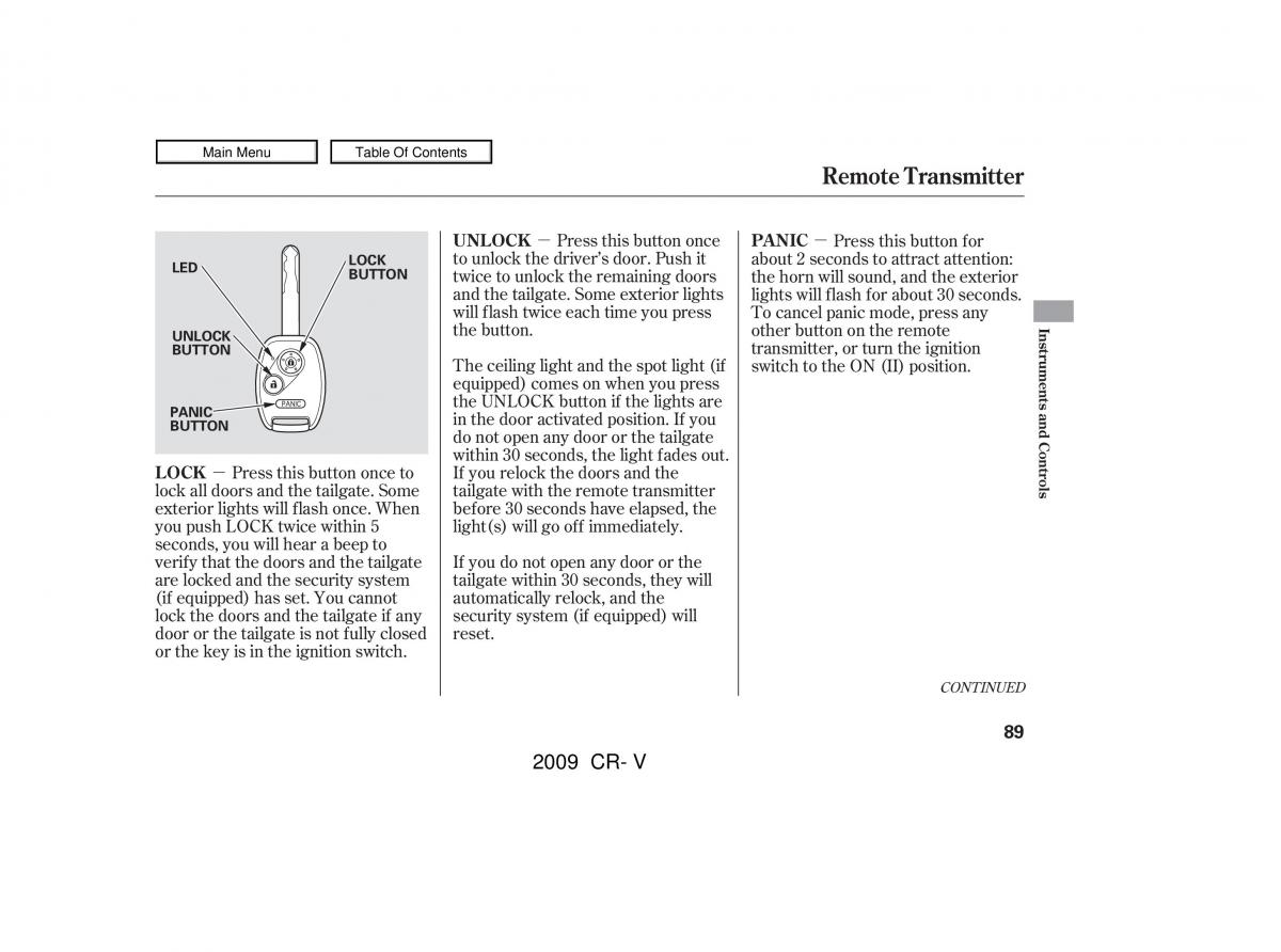 Honda CR V III 3 owners manual / page 93