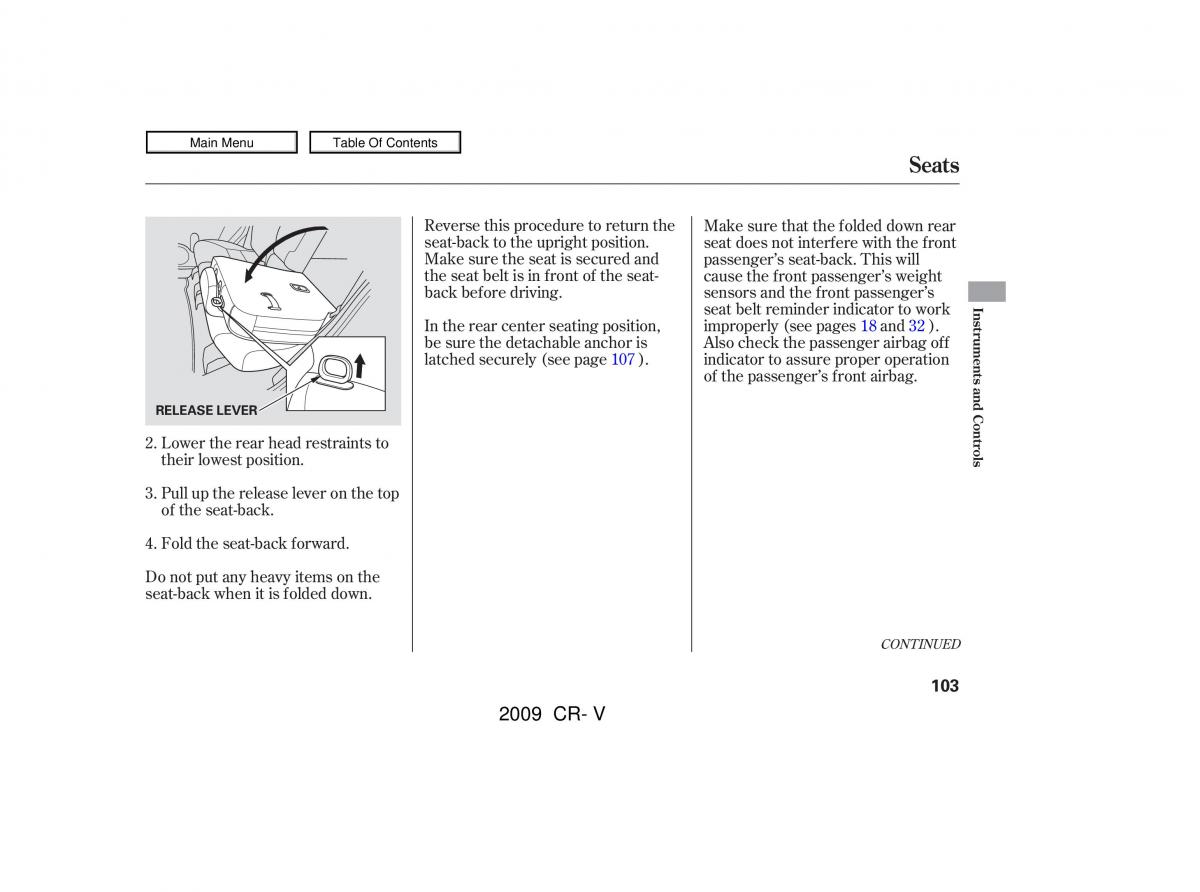 Honda CR V III 3 owners manual / page 107