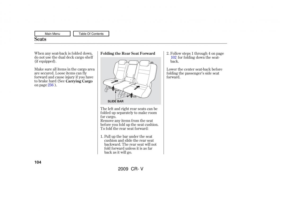 Honda CR V III 3 owners manual / page 108