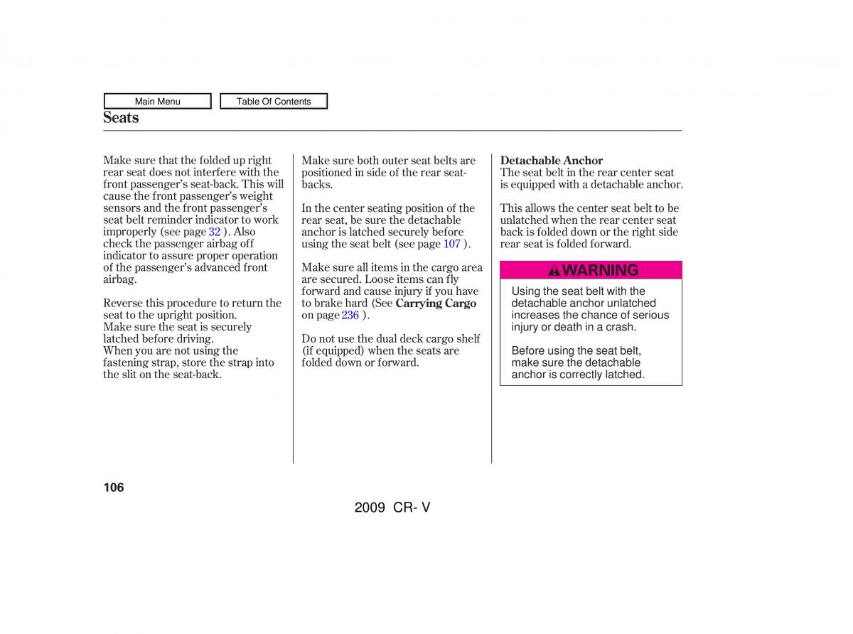 Honda CR V III 3 owners manual / page 110