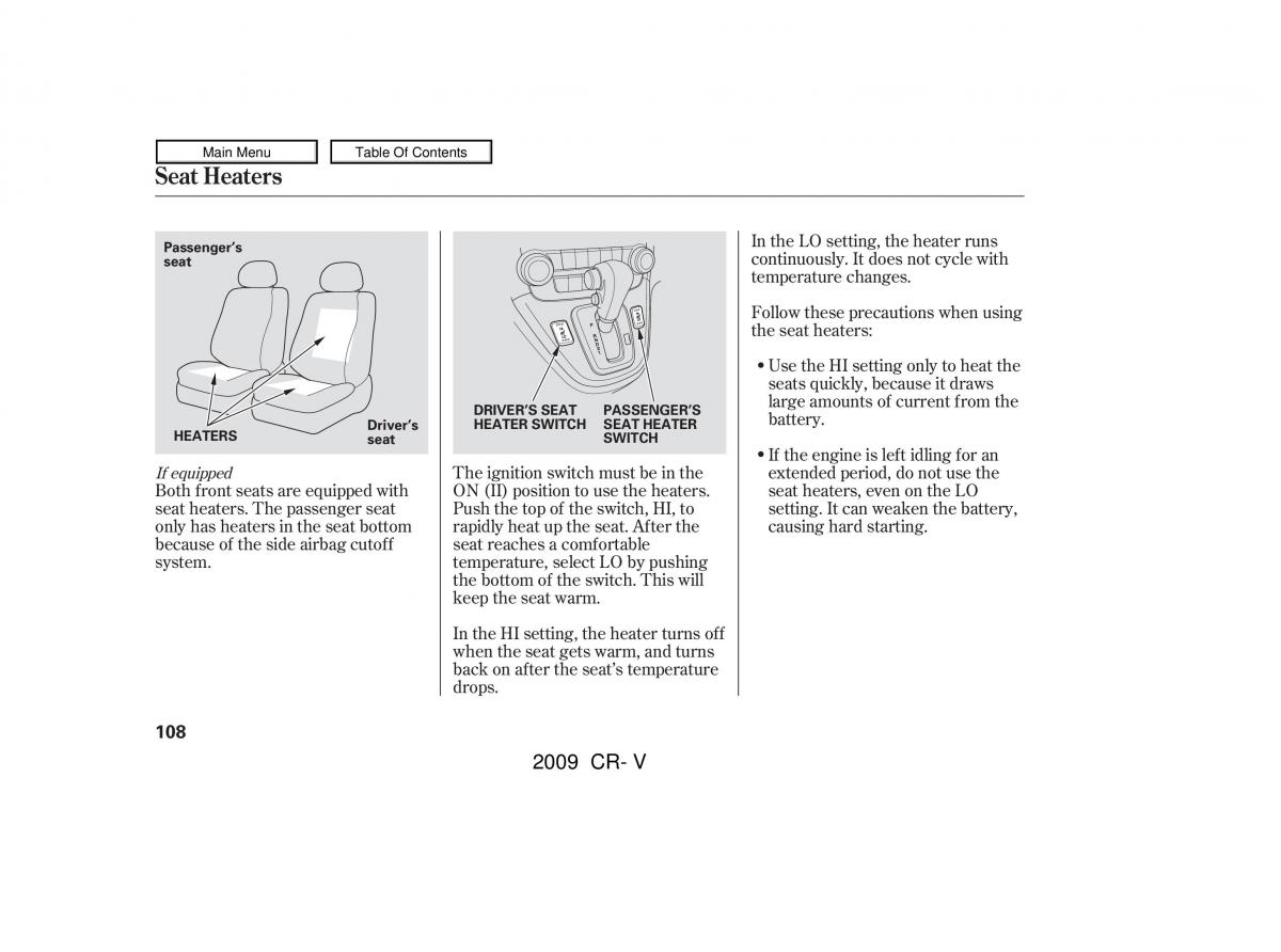 Honda CR V III 3 owners manual / page 112