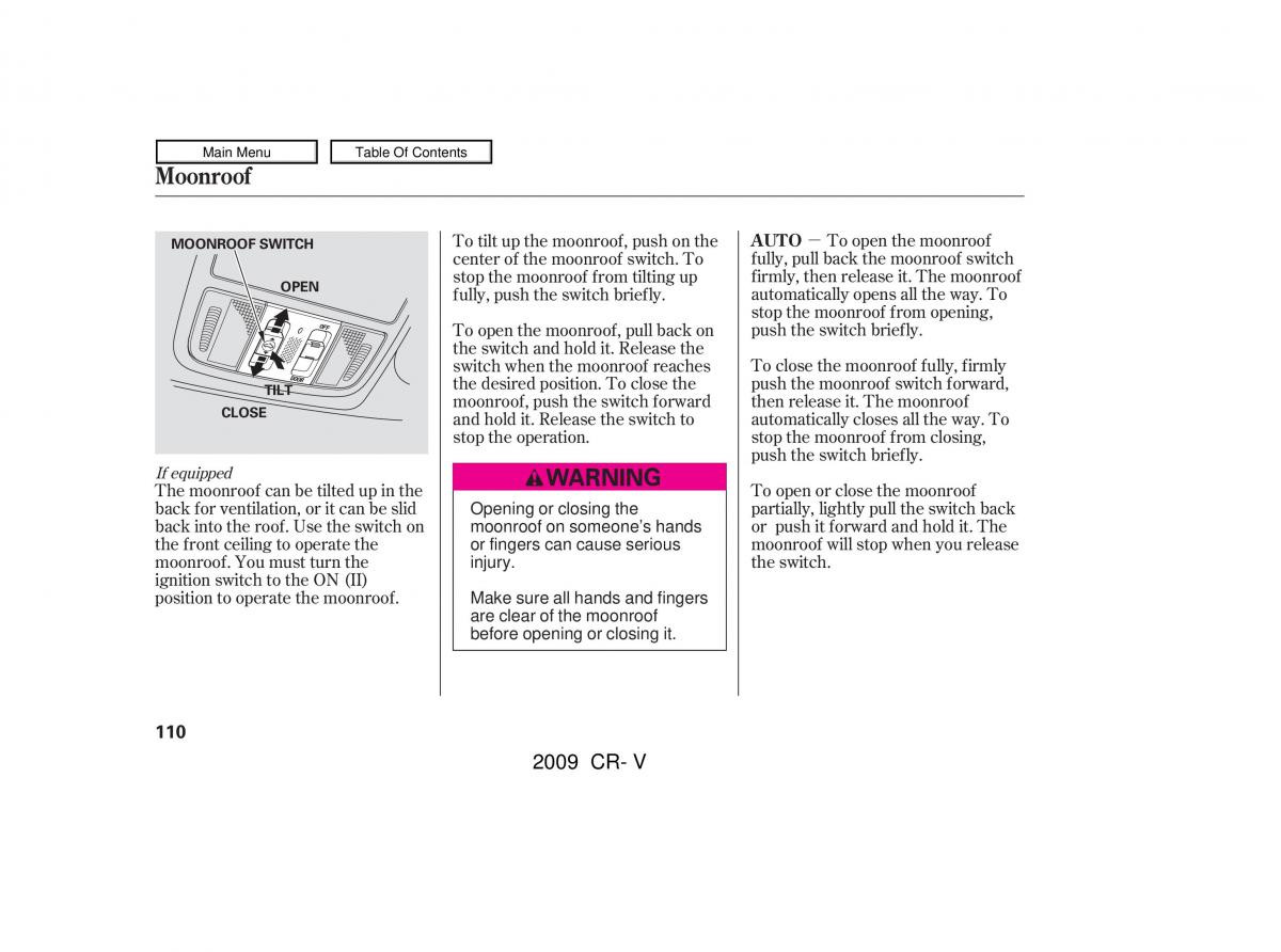 Honda CR V III 3 owners manual / page 114