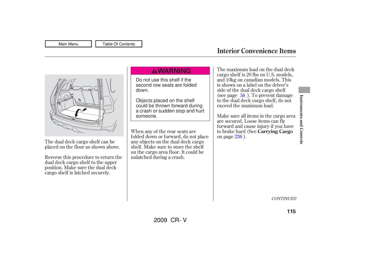 Honda CR V III 3 owners manual / page 119