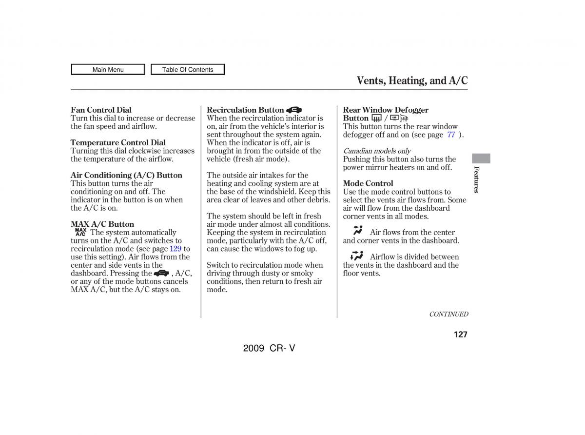 Honda CR V III 3 owners manual / page 131