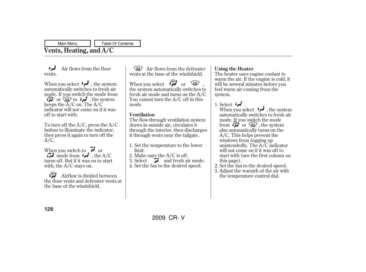 Honda CR V III 3 owners manual / page 132