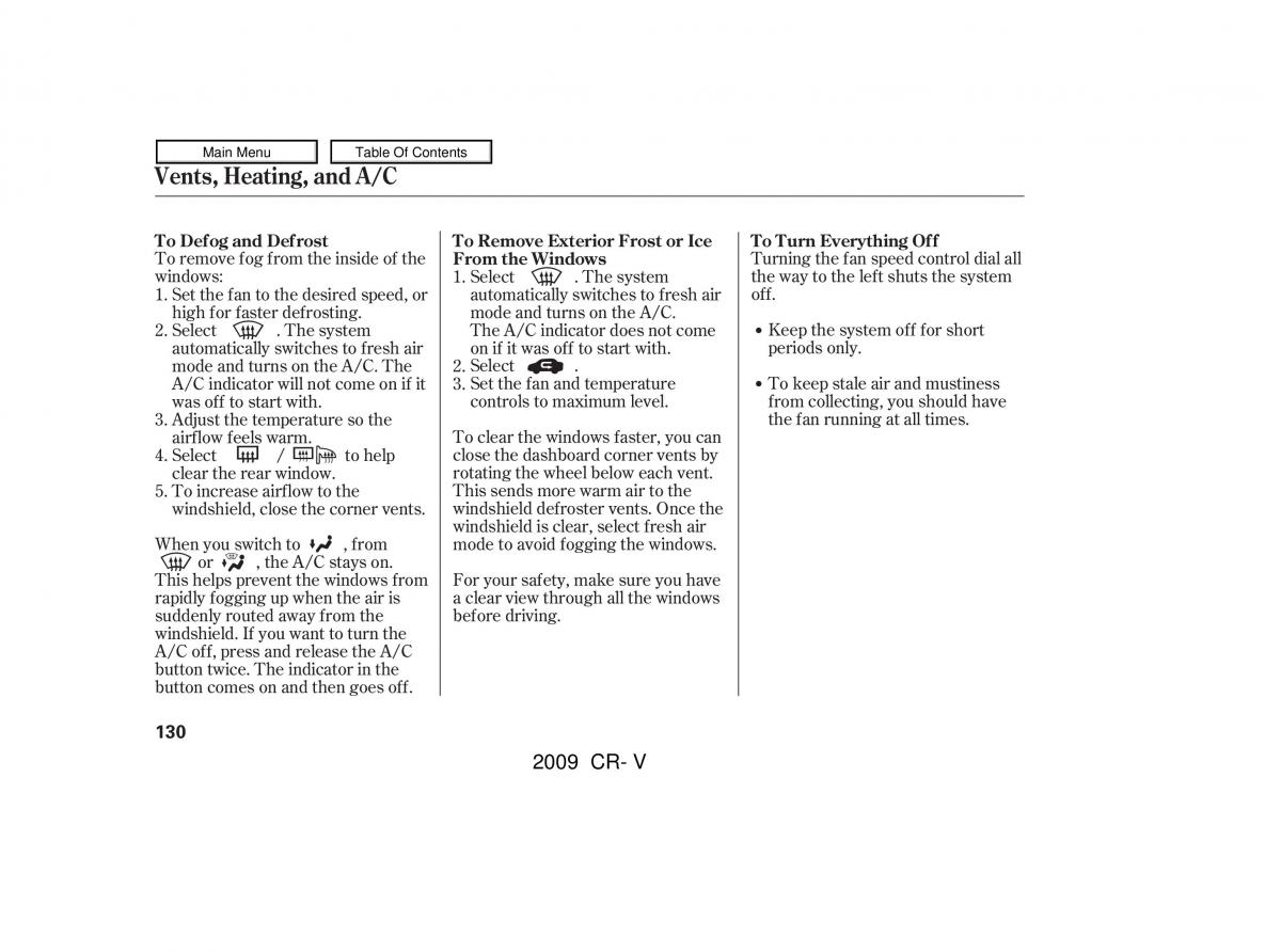 Honda CR V III 3 owners manual / page 134