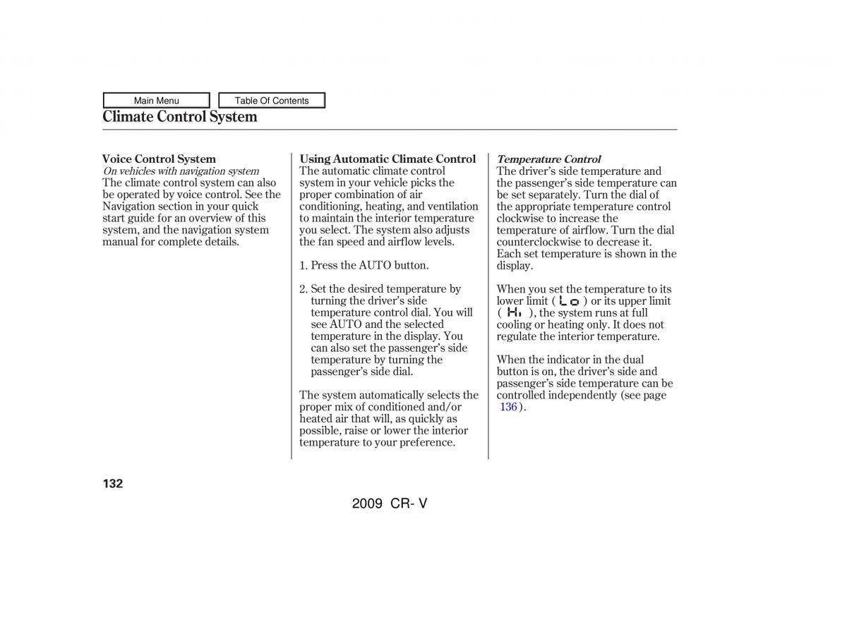 Honda CR V III 3 owners manual / page 136