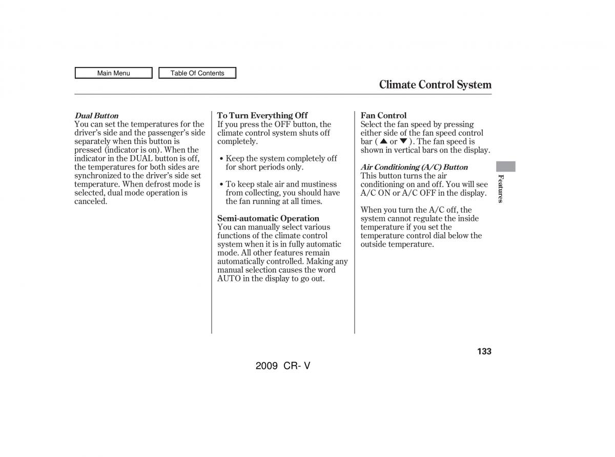 Honda CR V III 3 owners manual / page 137