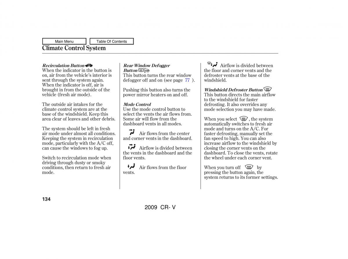 Honda CR V III 3 owners manual / page 138