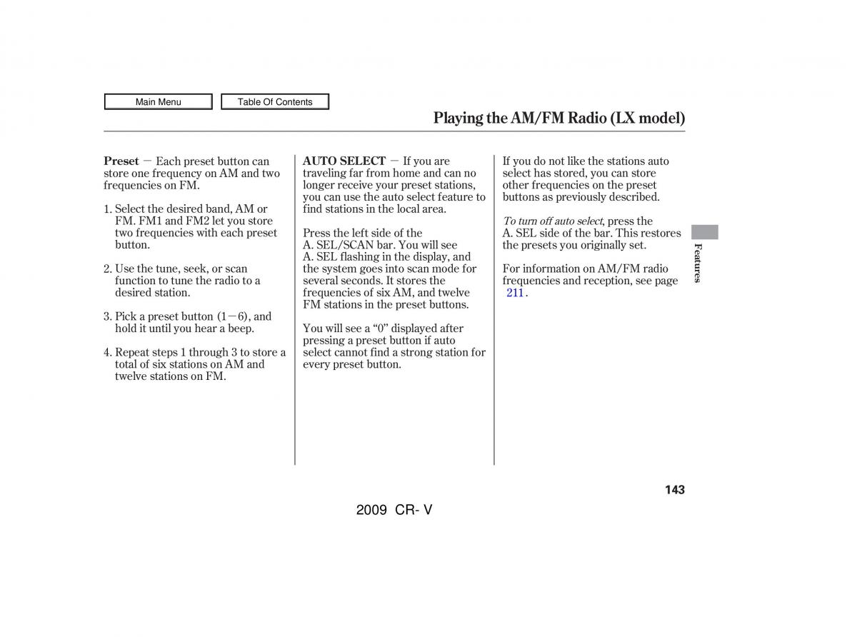 Honda CR V III 3 owners manual / page 147