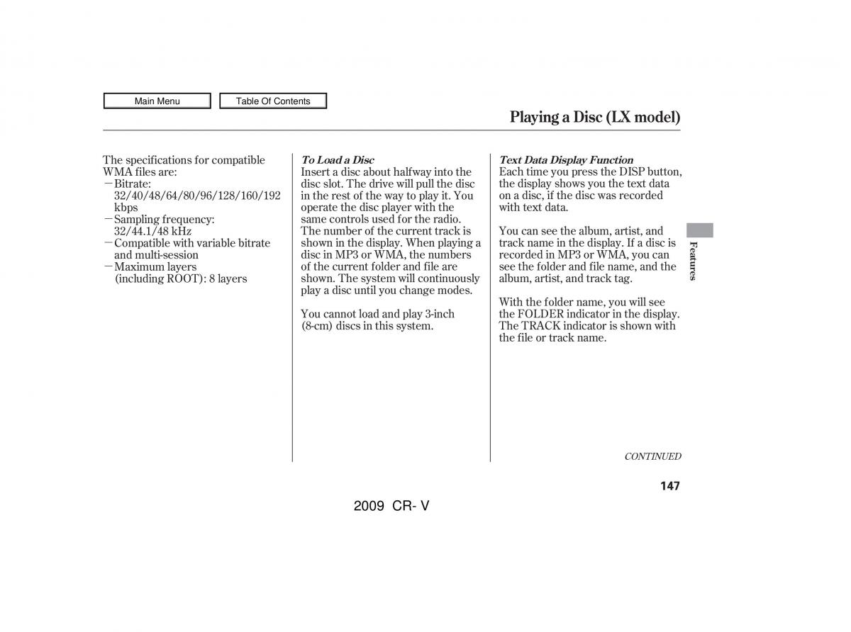 Honda CR V III 3 owners manual / page 151