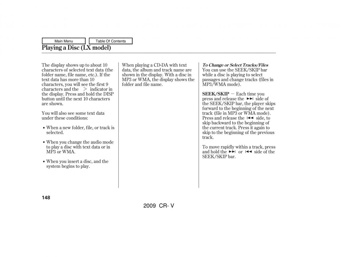 Honda CR V III 3 owners manual / page 152