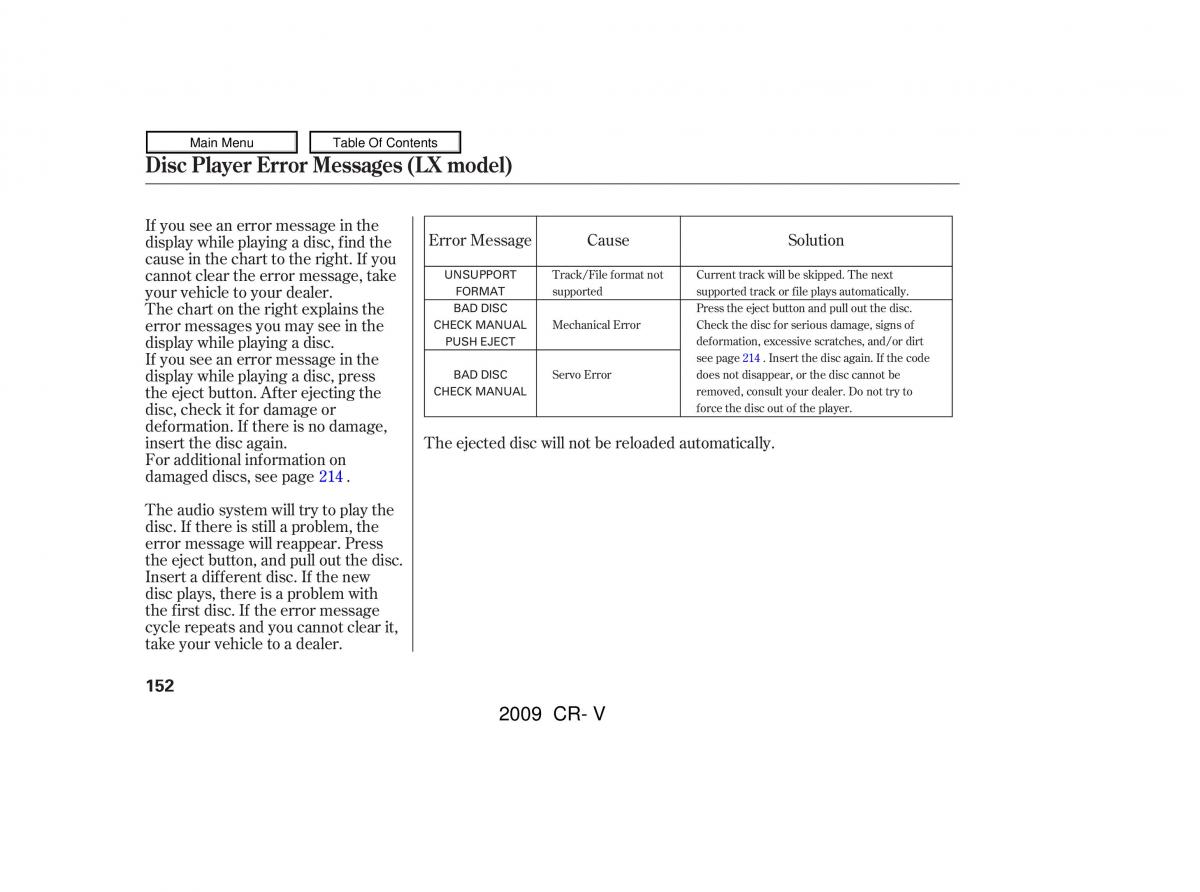 Honda CR V III 3 owners manual / page 156