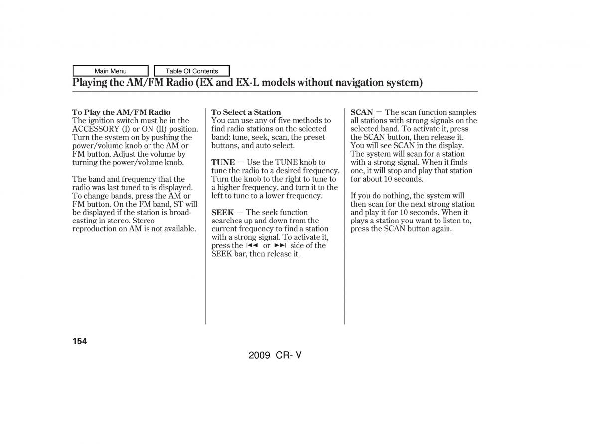 Honda CR V III 3 owners manual / page 158