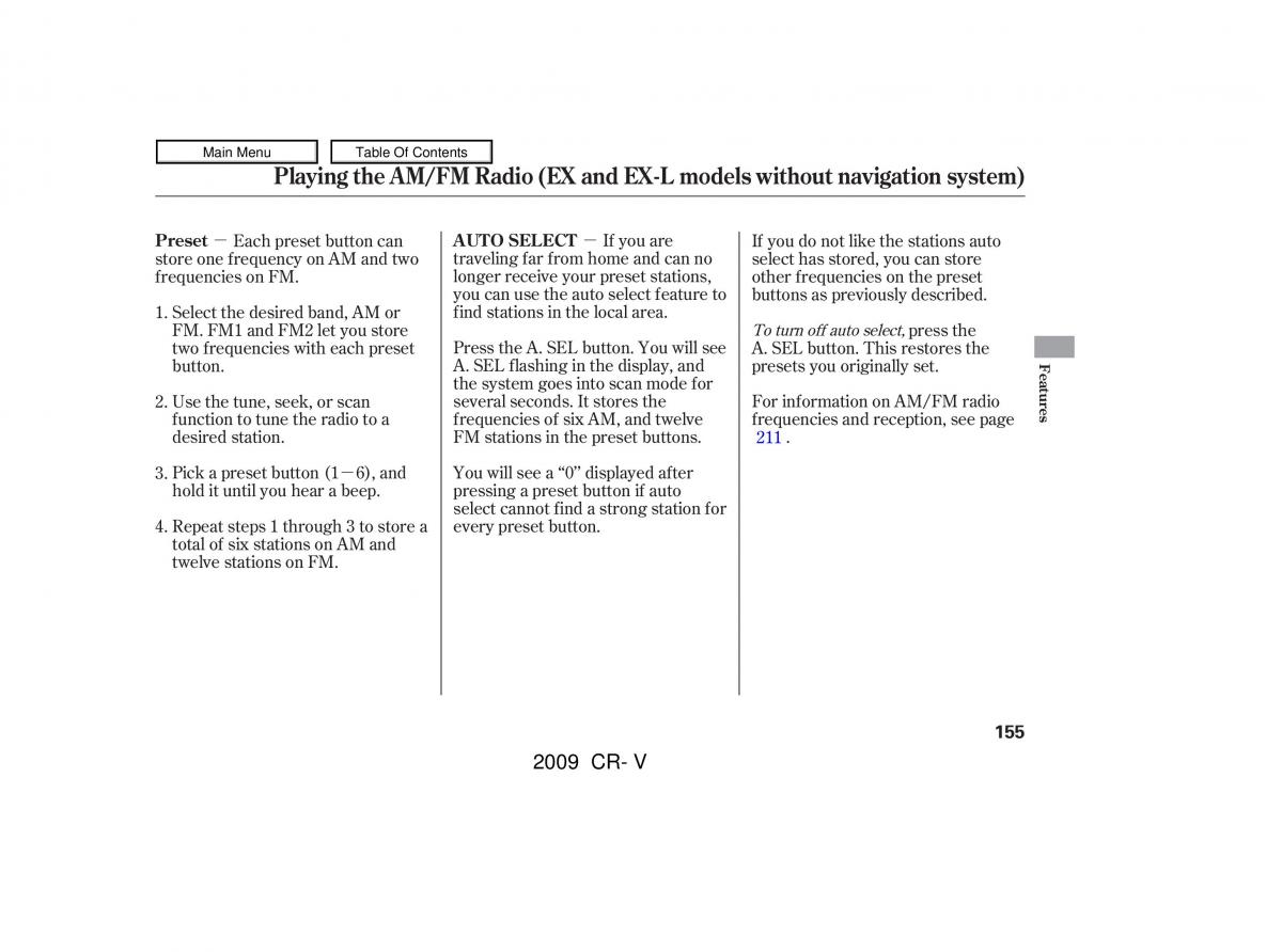 Honda CR V III 3 owners manual / page 159