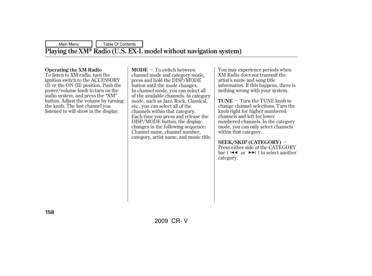 Honda CR V III 3 owners manual / page 162