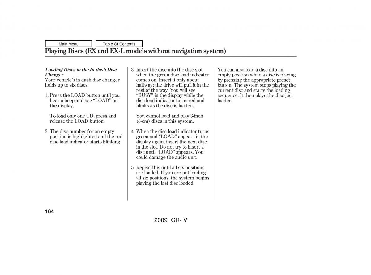 Honda CR V III 3 owners manual / page 168