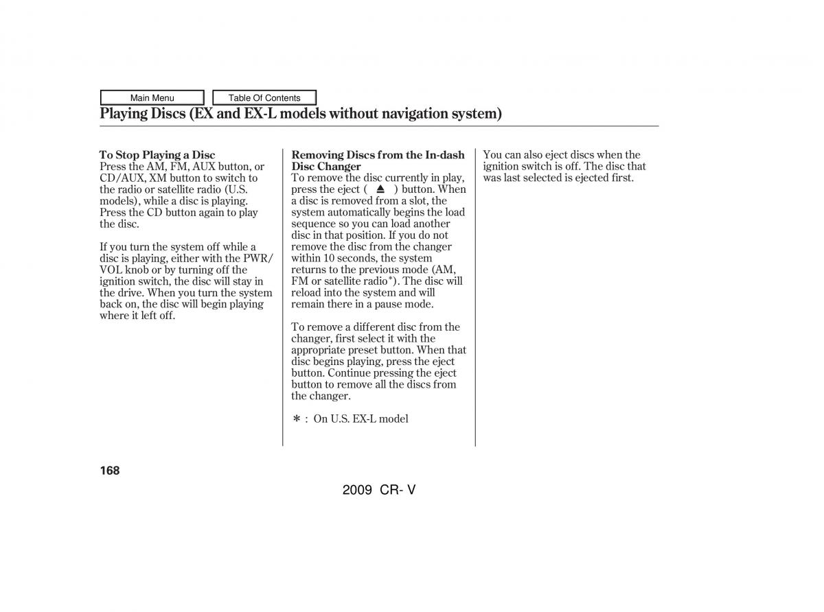 Honda CR V III 3 owners manual / page 172