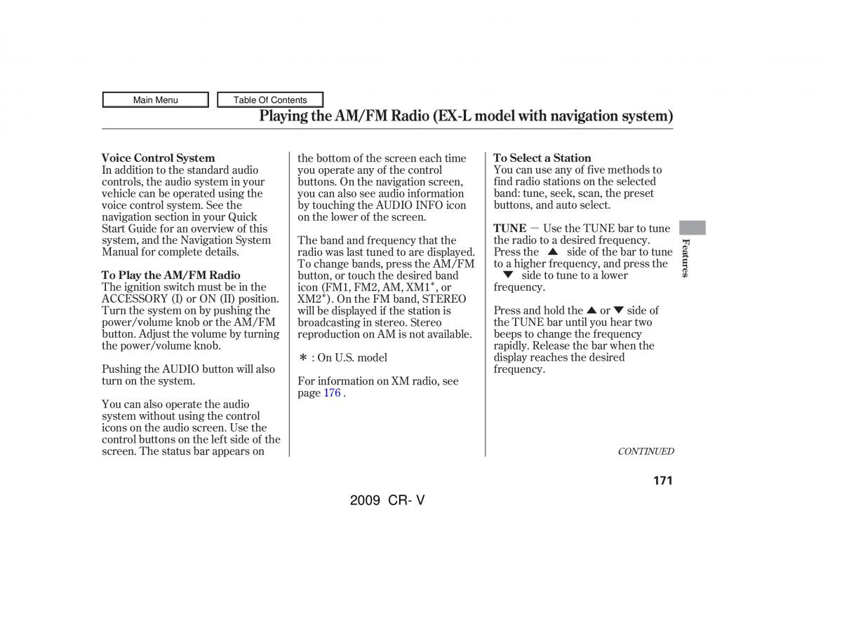 Honda CR V III 3 owners manual / page 175