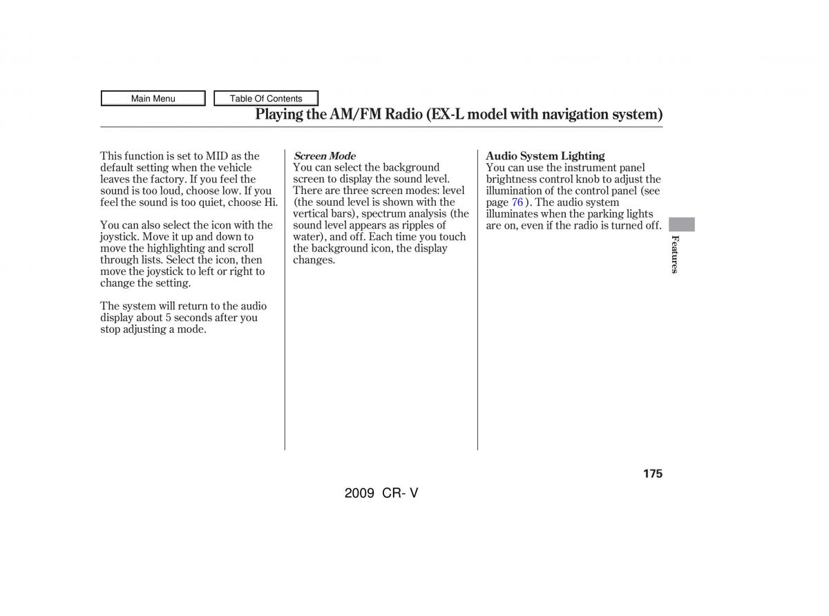 Honda CR V III 3 owners manual / page 179