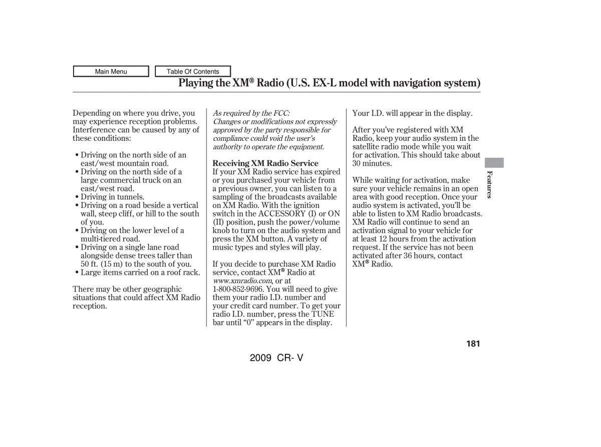 Honda CR V III 3 owners manual / page 185