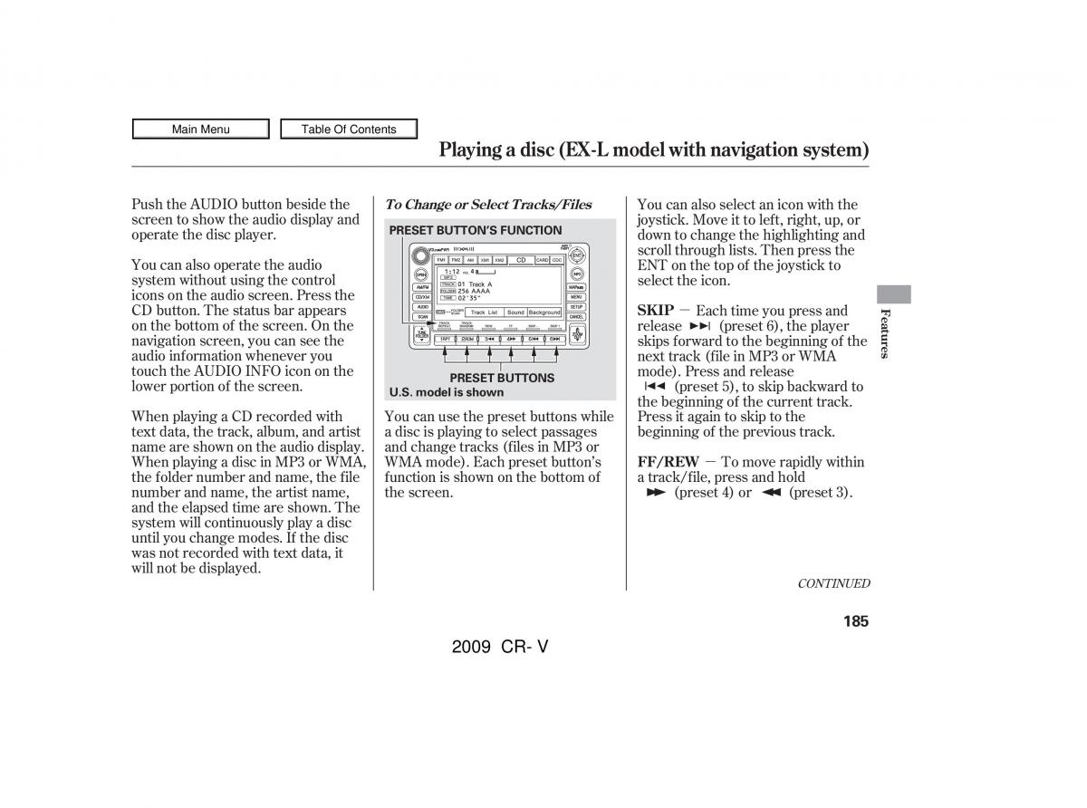 Honda CR V III 3 owners manual / page 189