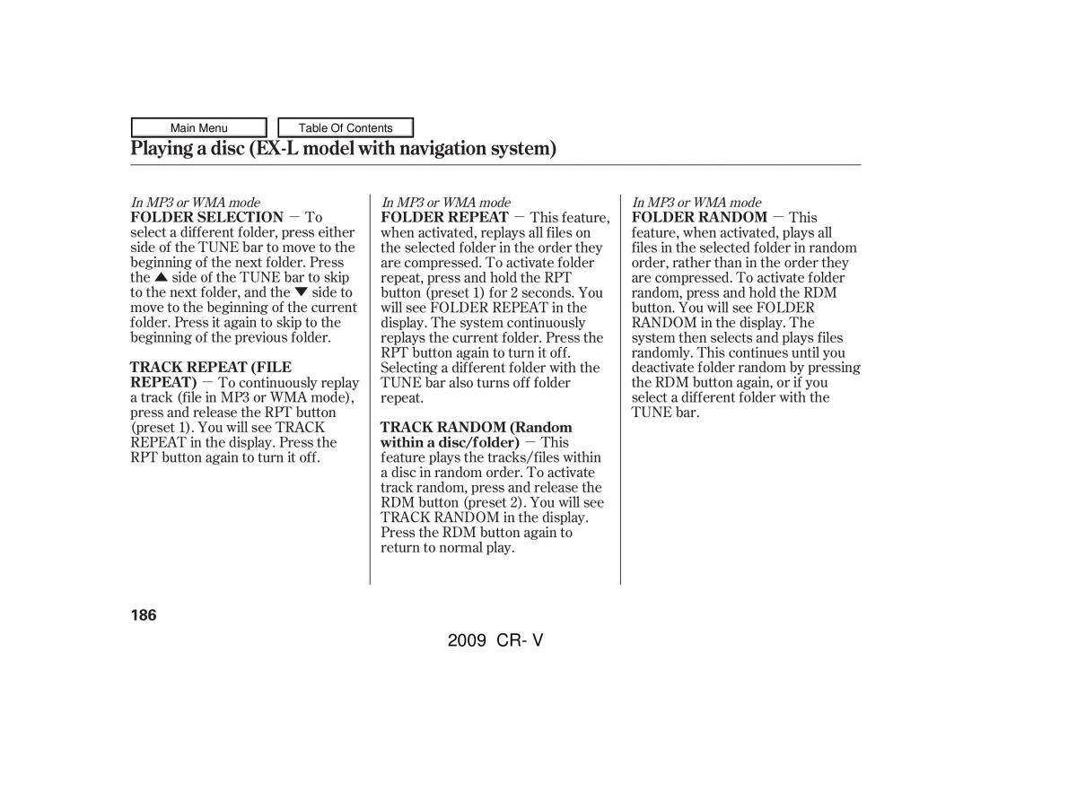 Honda CR V III 3 owners manual / page 190