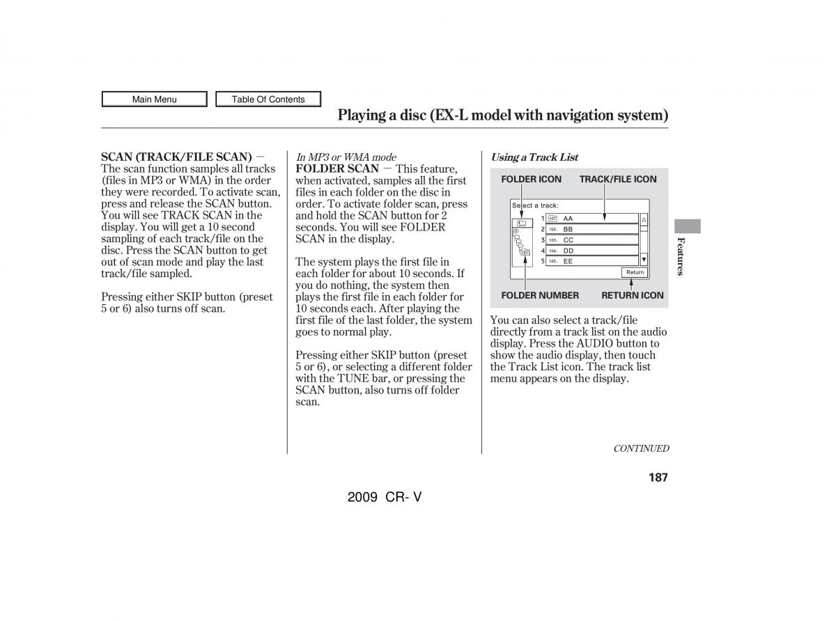 Honda CR V III 3 owners manual / page 191