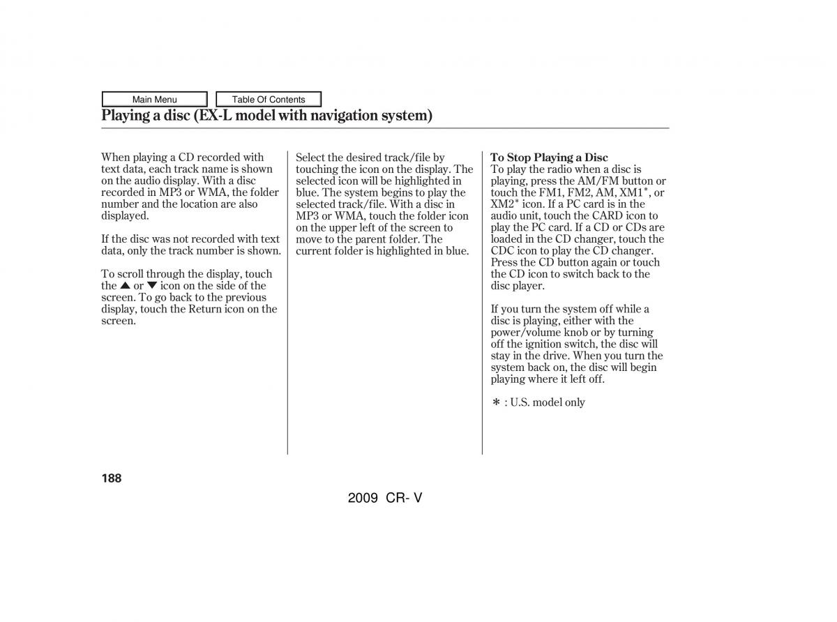 Honda CR V III 3 owners manual / page 192