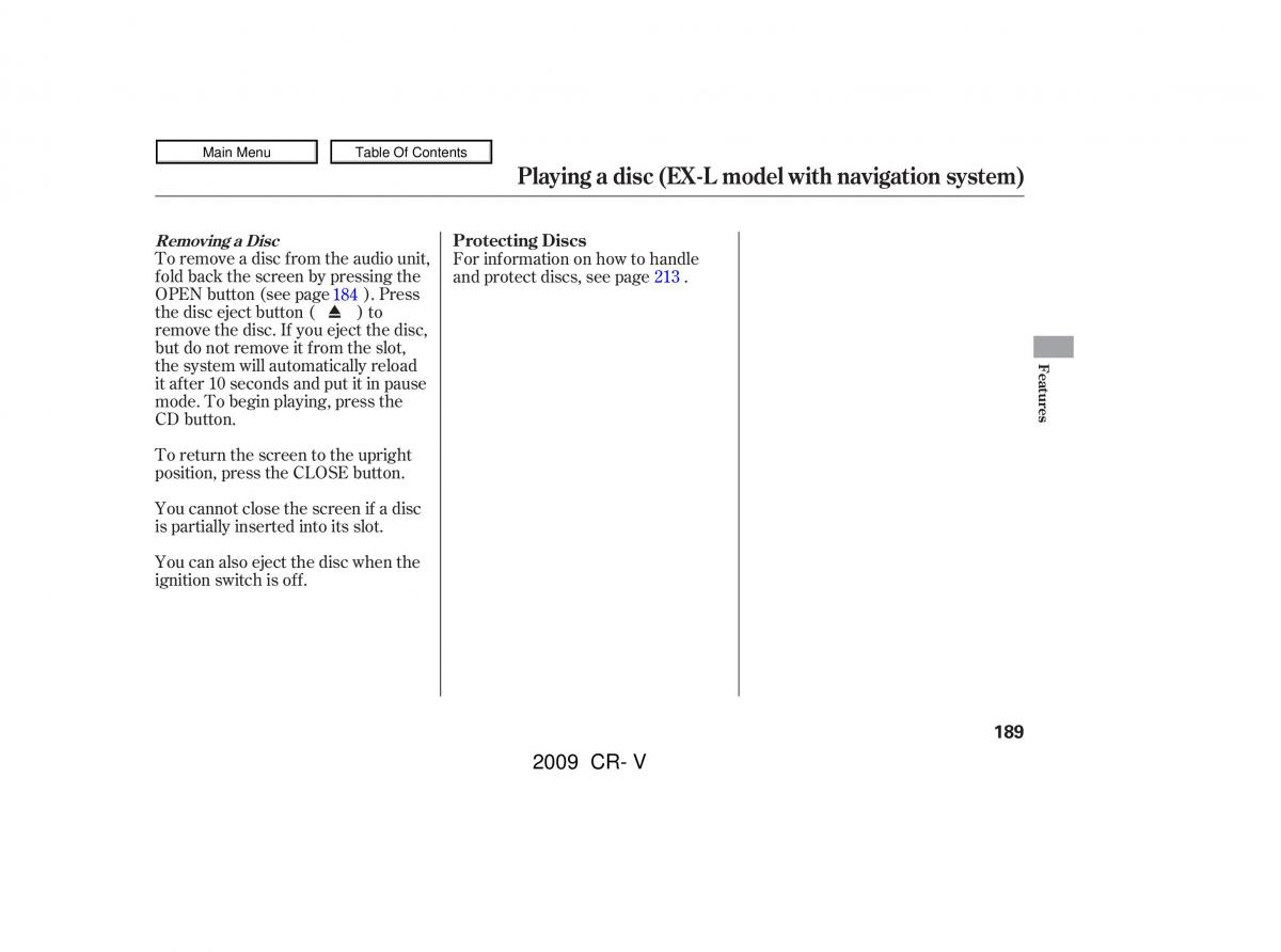 Honda CR V III 3 owners manual / page 193