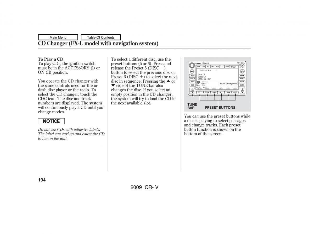 Honda CR V III 3 owners manual / page 198