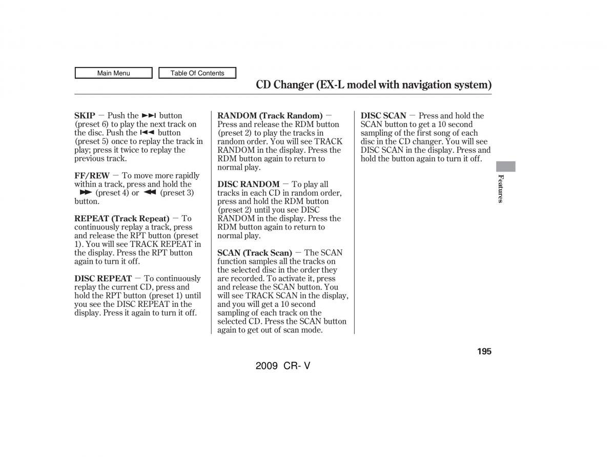 Honda CR V III 3 owners manual / page 199