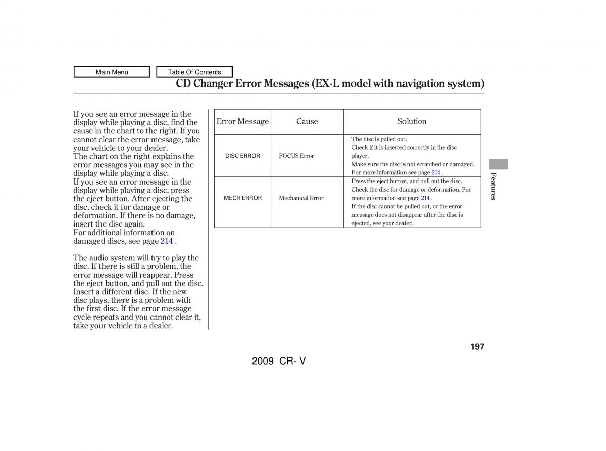 Honda CR V III 3 owners manual / page 201