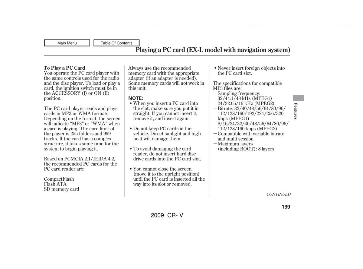 Honda CR V III 3 owners manual / page 203