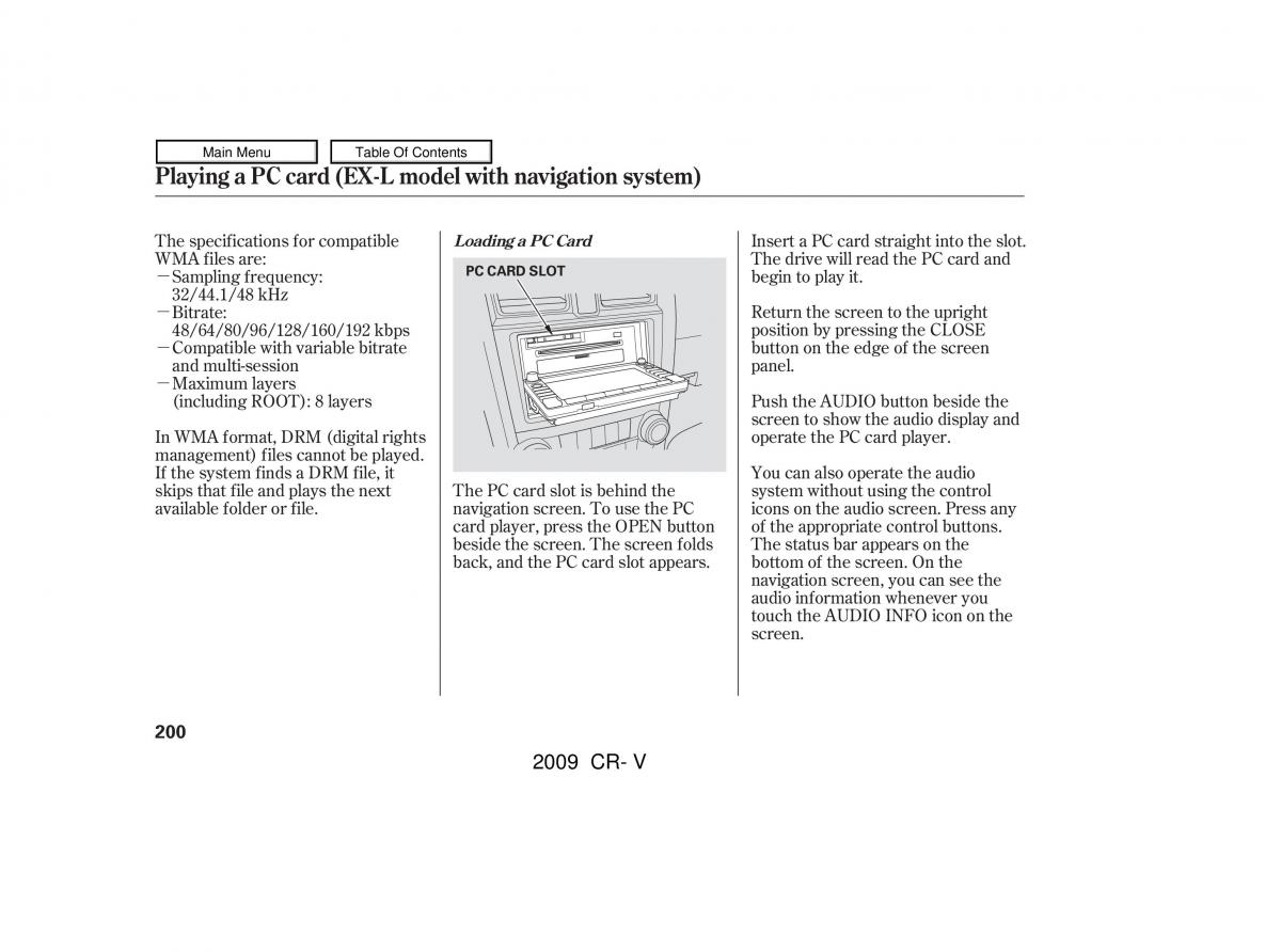 Honda CR V III 3 owners manual / page 204