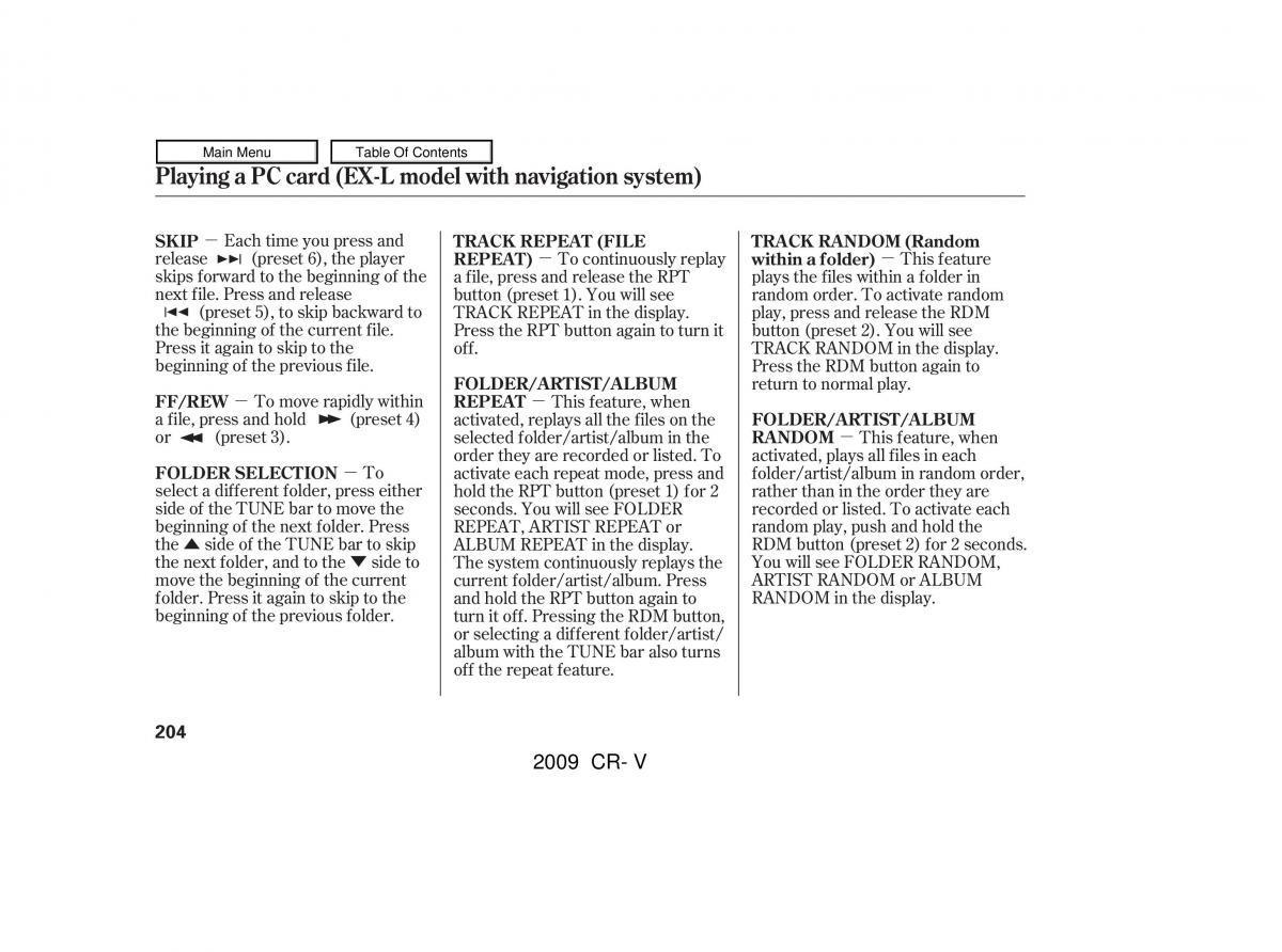 Honda CR V III 3 owners manual / page 208