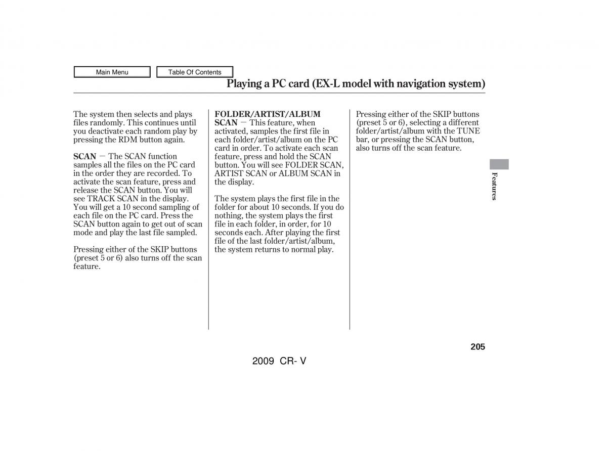 Honda CR V III 3 owners manual / page 209