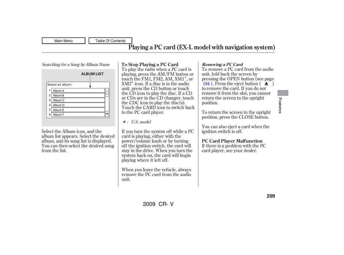 Honda CR V III 3 owners manual / page 213