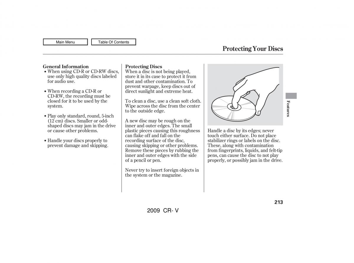 Honda CR V III 3 owners manual / page 217