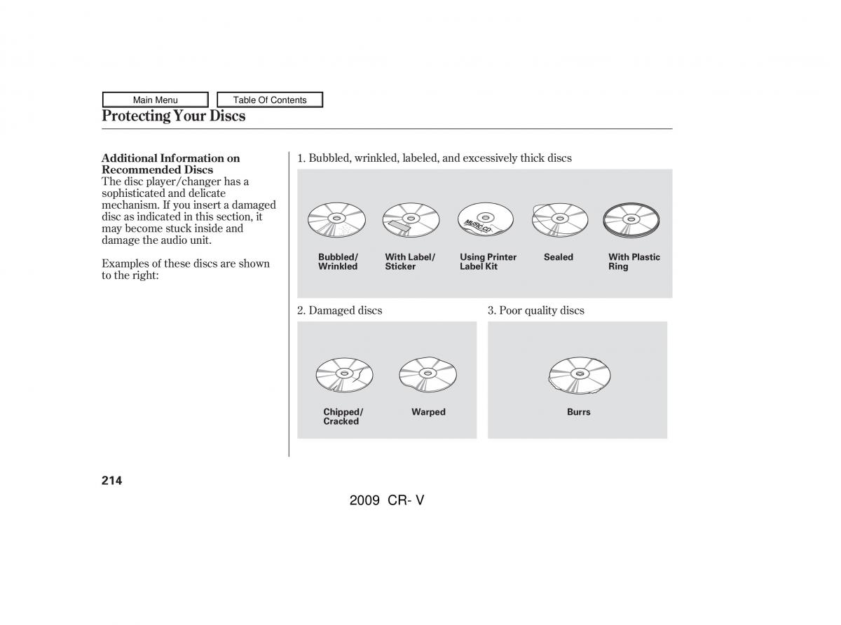 Honda CR V III 3 owners manual / page 218