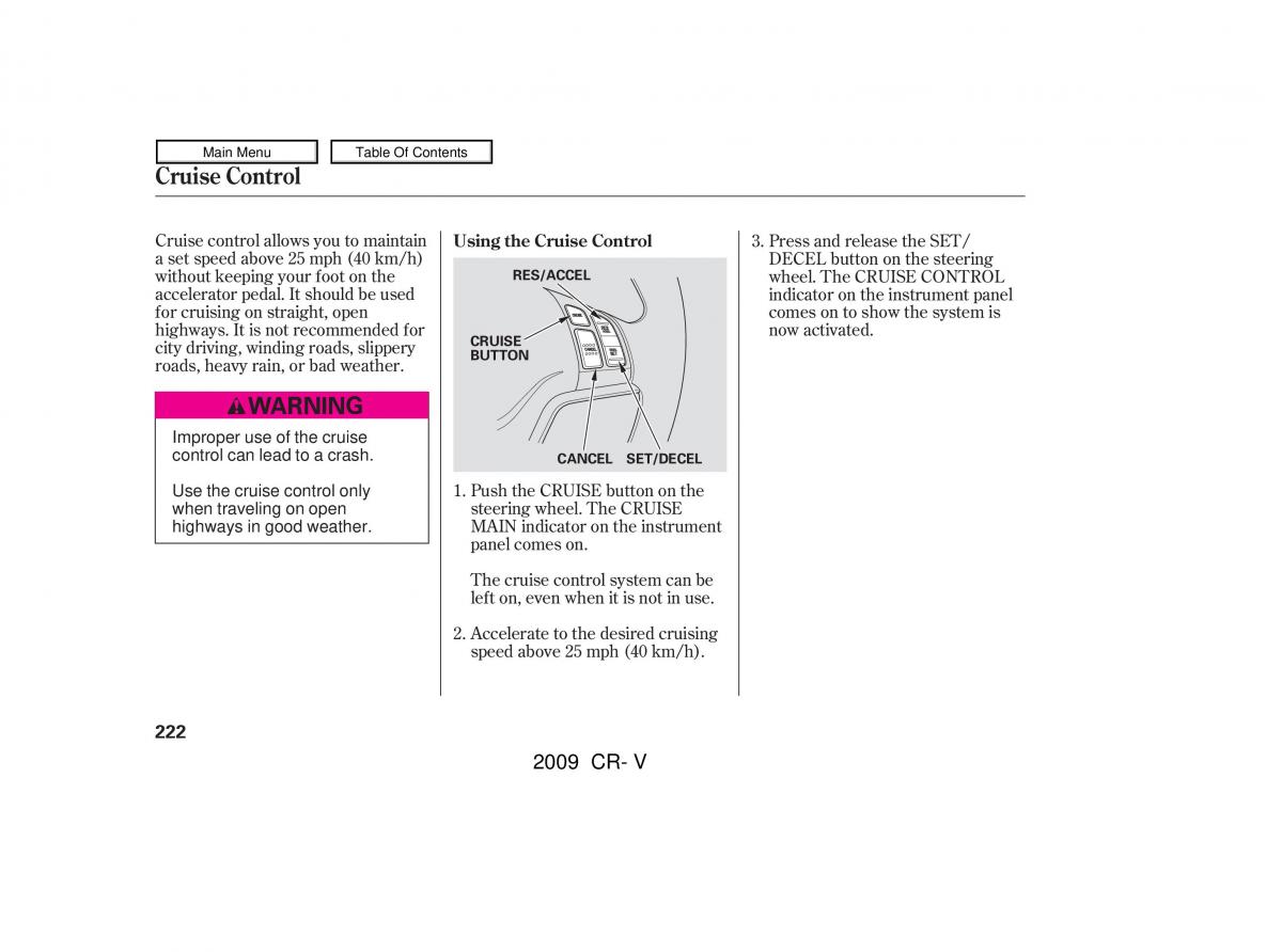 Honda CR V III 3 owners manual / page 226