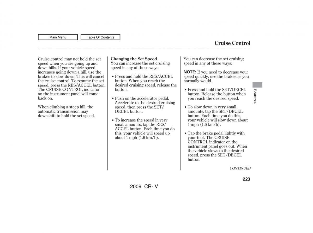 Honda CR V III 3 owners manual / page 227