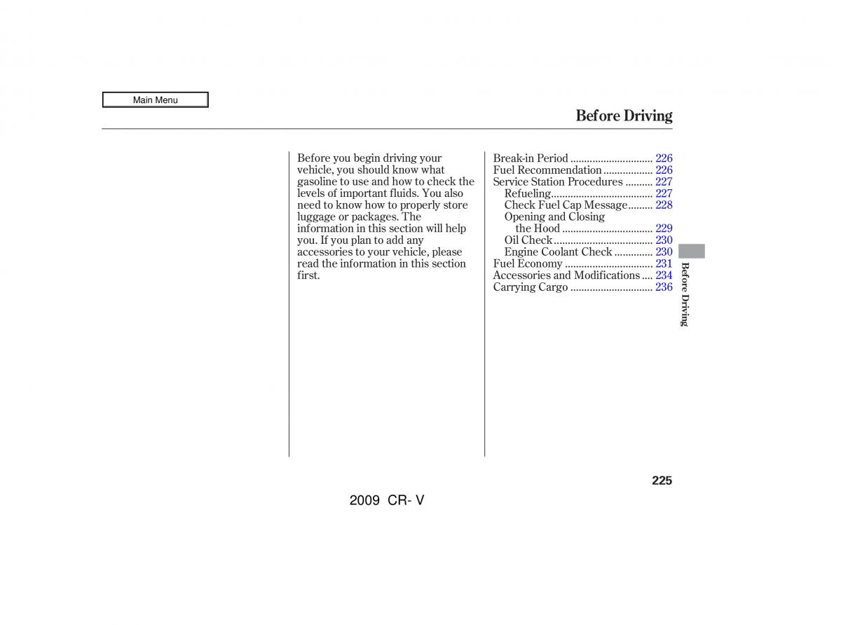 Honda CR V III 3 owners manual / page 229