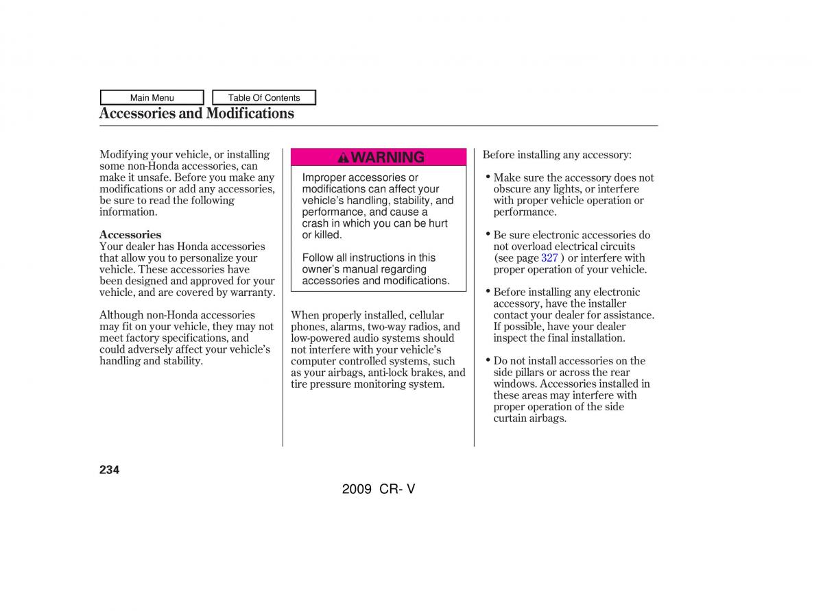 Honda CR V III 3 owners manual / page 238