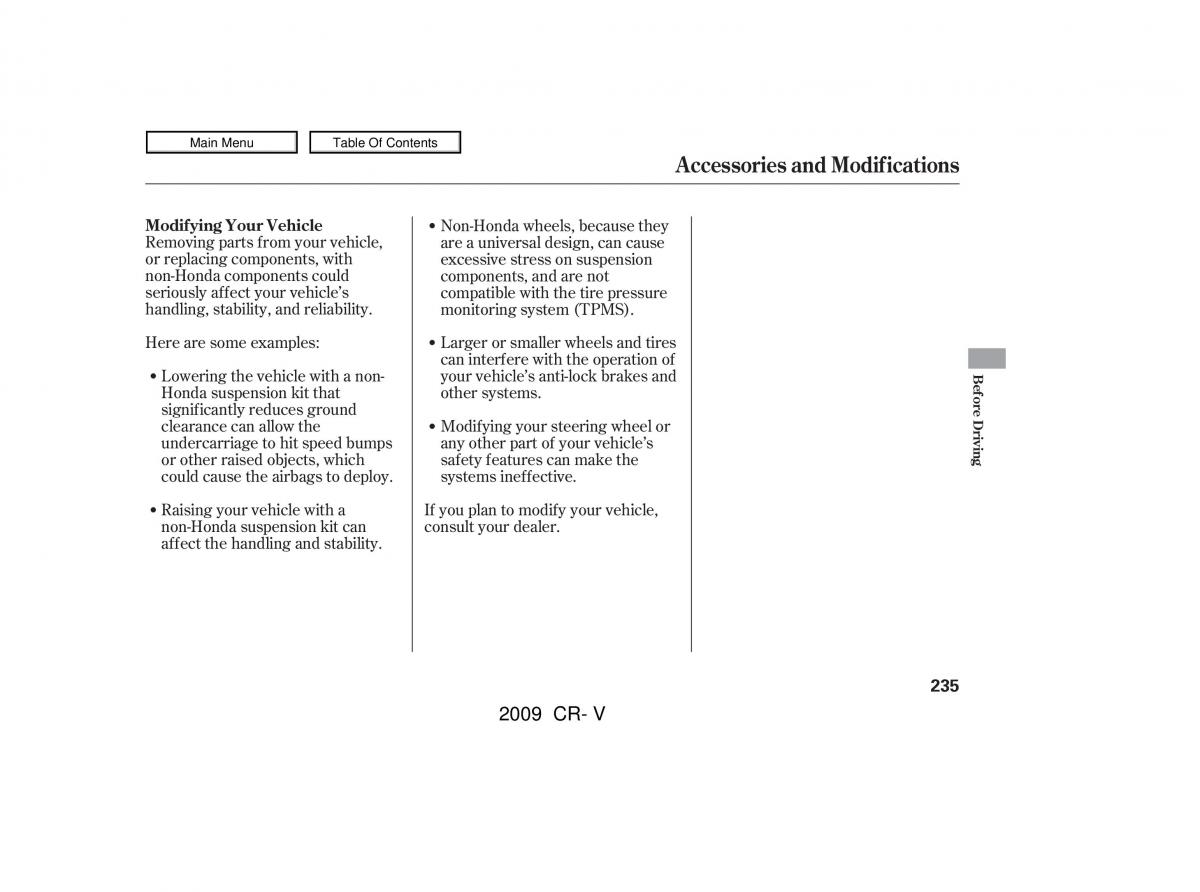 Honda CR V III 3 owners manual / page 239