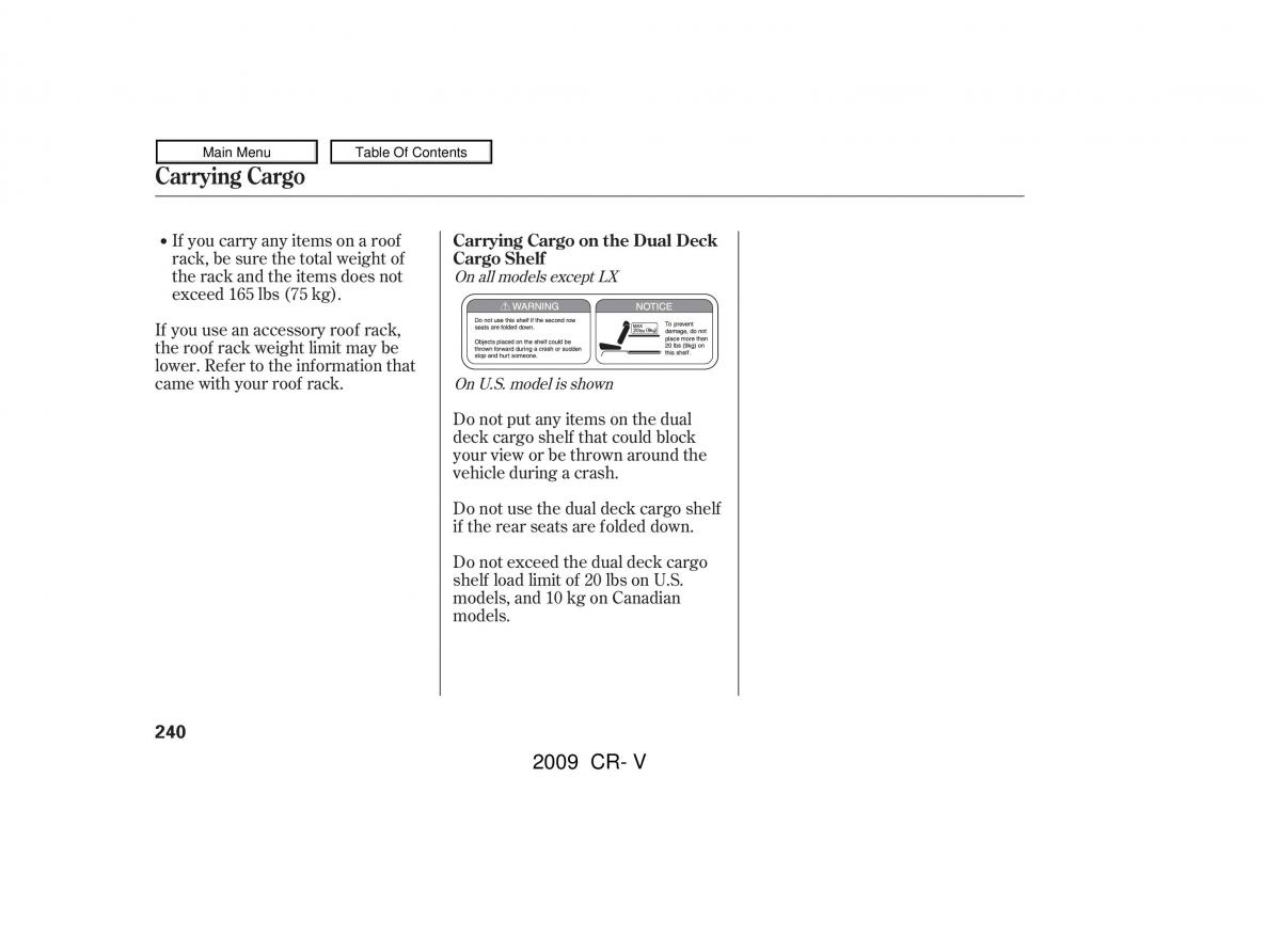 Honda CR V III 3 owners manual / page 244