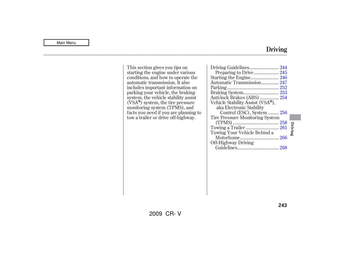 Honda CR V III 3 owners manual / page 247